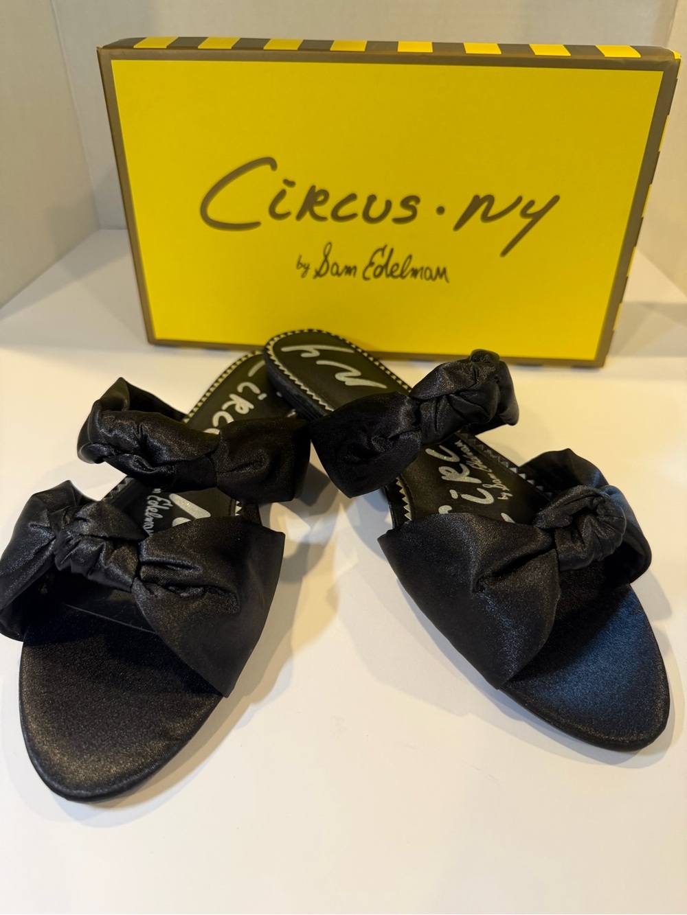 Circus NY by Sam Edelman Marissa Black Satin Knotted Slide Sandals BNIB NWT 9